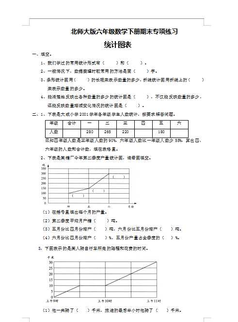 2022：北师大版小学数学6年级下册专项练习—统计图表（doc文档10电页子档下载）