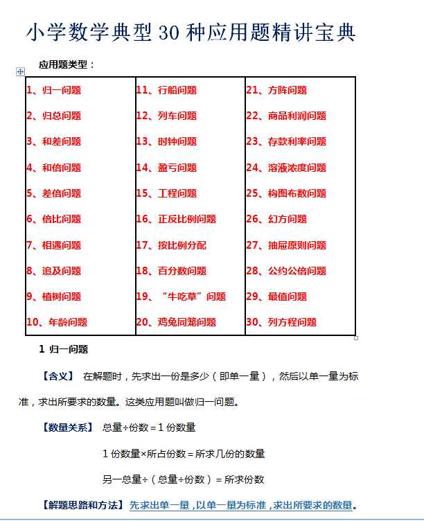 【打印版】小学数学典型30种应用题精讲宝典【12页DOC文档】百度网盘下载